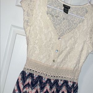 Short dress with lace top and striped bottom!